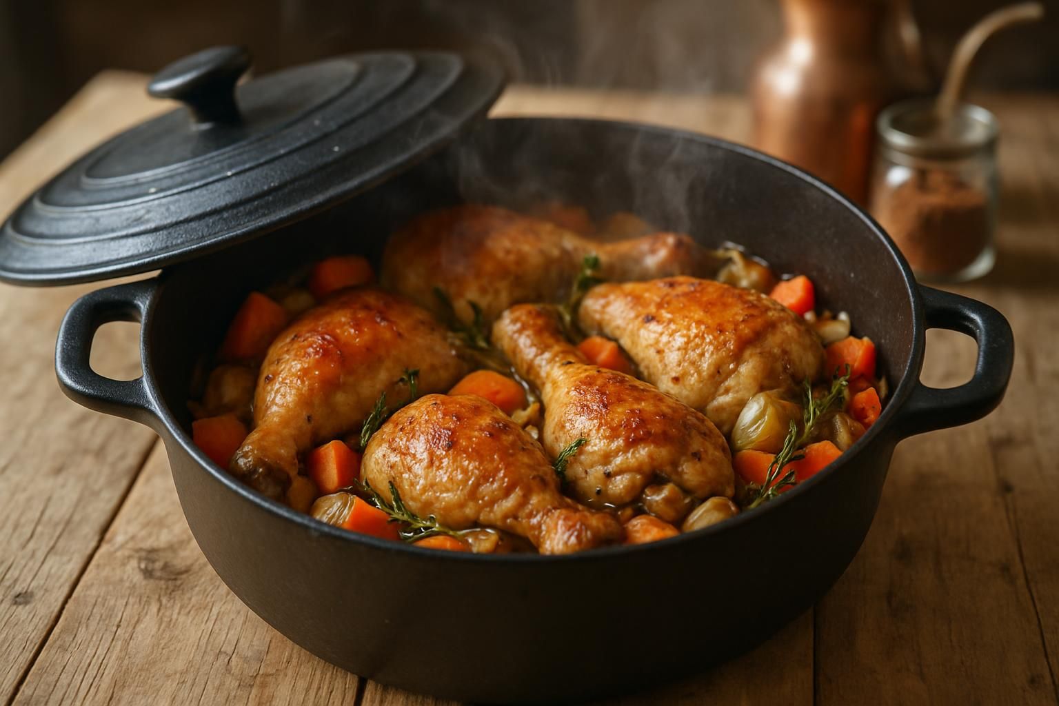 découvrez nos conseils et recettes pour réussir la cuisson de la cuisse de poulet en cocotte, pour un plat savoureux et tendre à chaque fois.