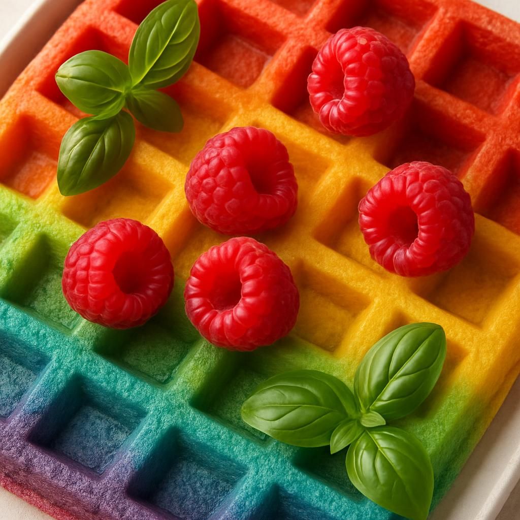 découvrez notre recette colorée de gaufres arc en ciel à la framboise et au basilic, avec une préparation facile et un montage gourmand pour un dessert original et rafraîchissant.