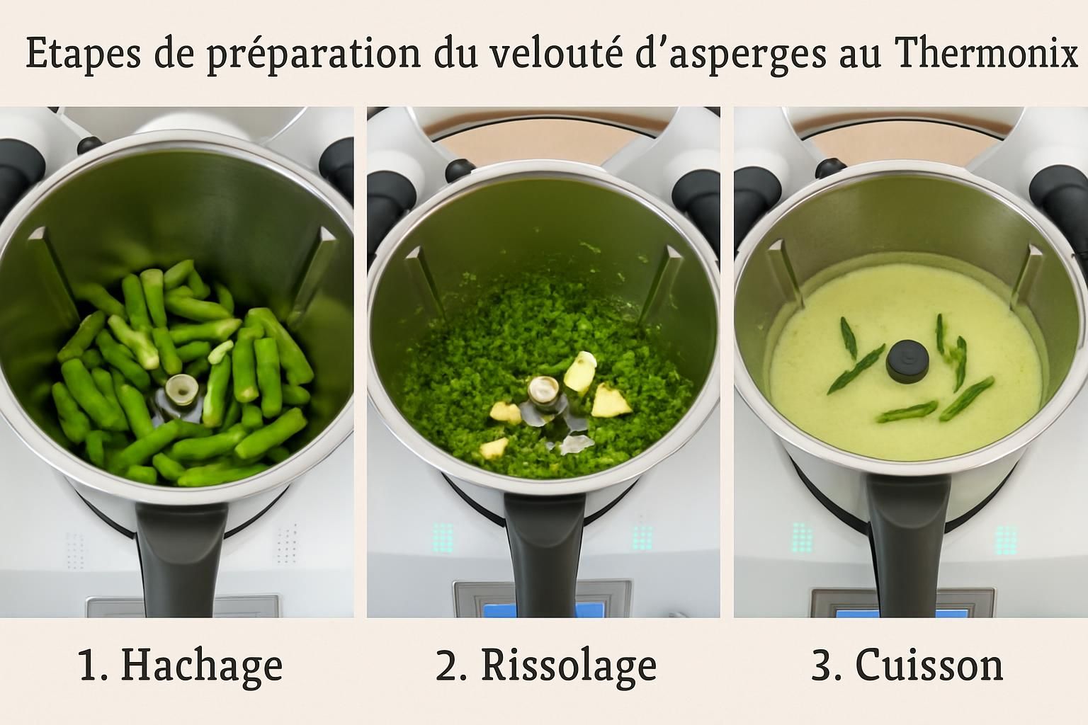 découvrez la recette facile de velouté d'asperges au thermomix, avec toutes les étapes de préparation et de cuisson pour un plat savoureux et rapide.