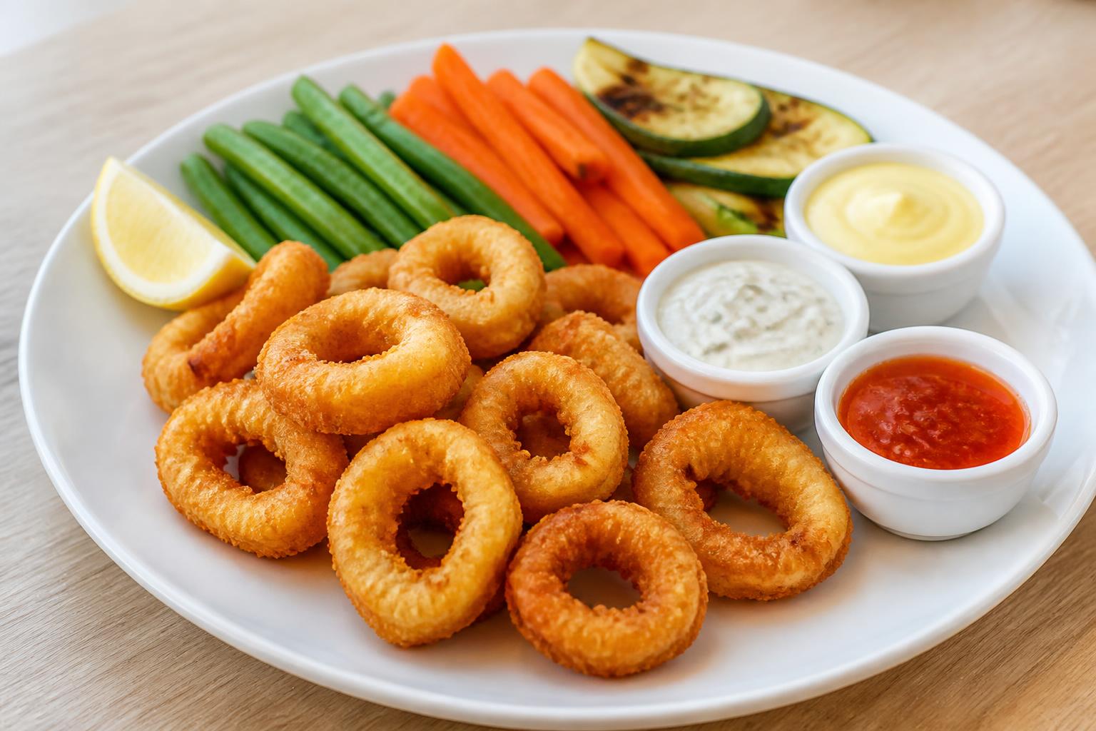 découvrez comment préparer un calamar à la romaine savoureux accompagné de légumes frais et de sauces délicieuses pour un repas équilibré et gourmand.