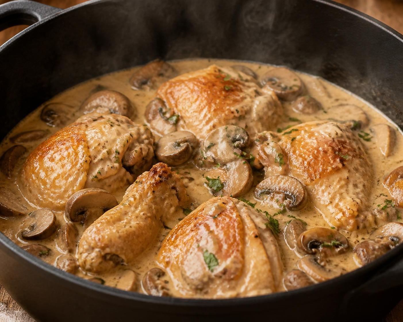découvrez notre recette facile et savoureuse de chapon en morceaux à la crème et aux champignons, avec des conseils pour une cuisson parfaite.