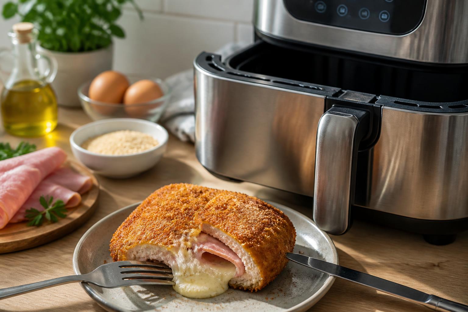 découvrez comment préparer un cordon bleu parfait avec votre air fryer grâce à notre guide de cuisson et méthode simples et rapides.