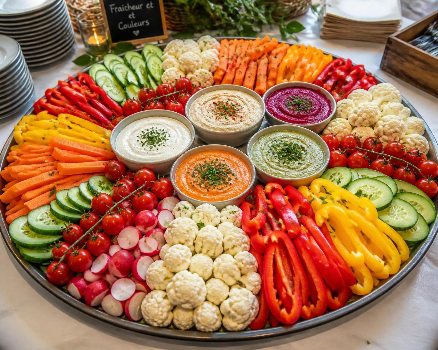 découvrez comment préparer un plateau de crudités pour 20 personnes avec les quantités idéales et des conseils de présentation pour un buffet réussi.