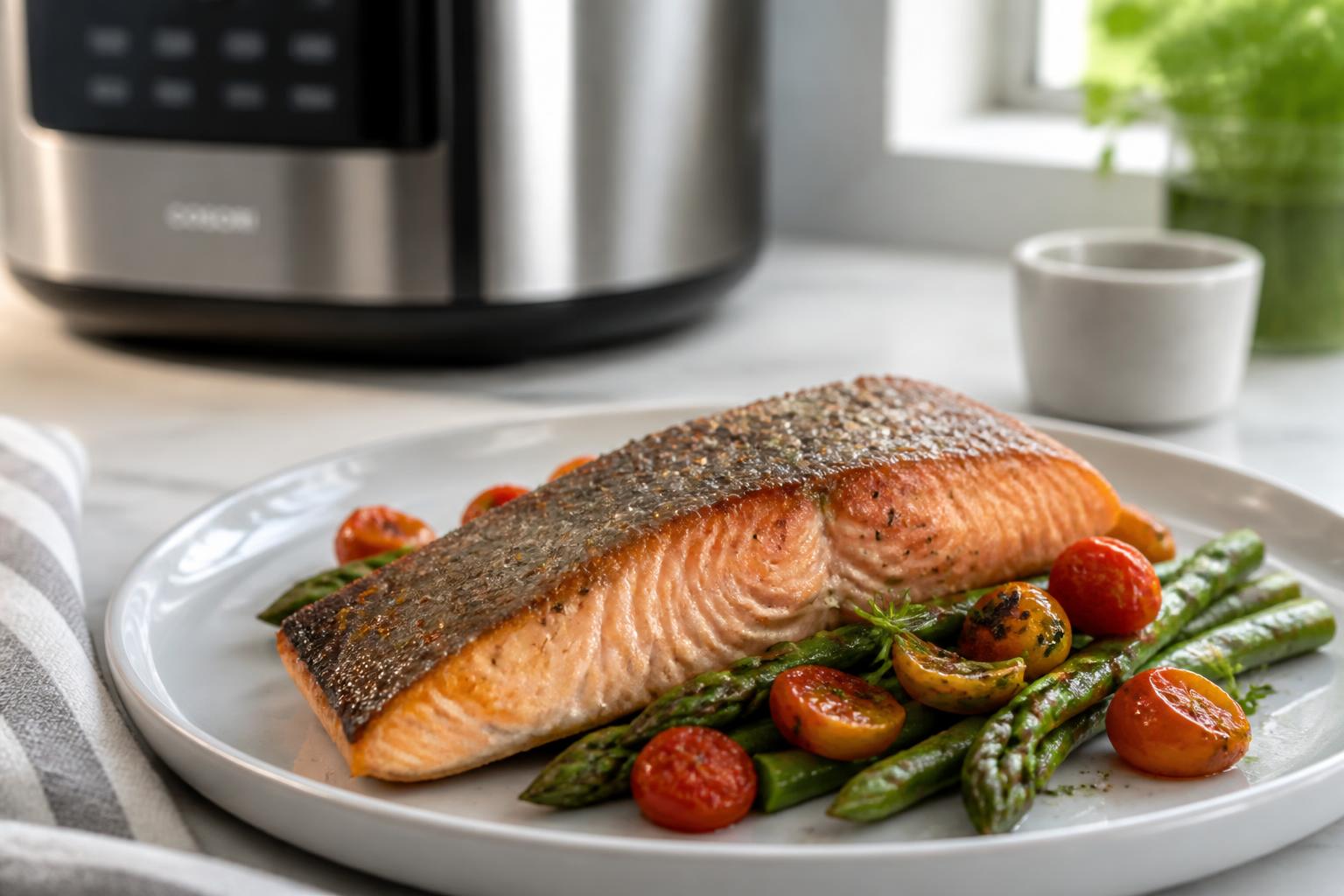 découvrez une recette rapide de saumon à l'air fryer, pour un poisson croustillant à l'extérieur et moelleux à l'intérieur, prêt en seulement 15 minutes.