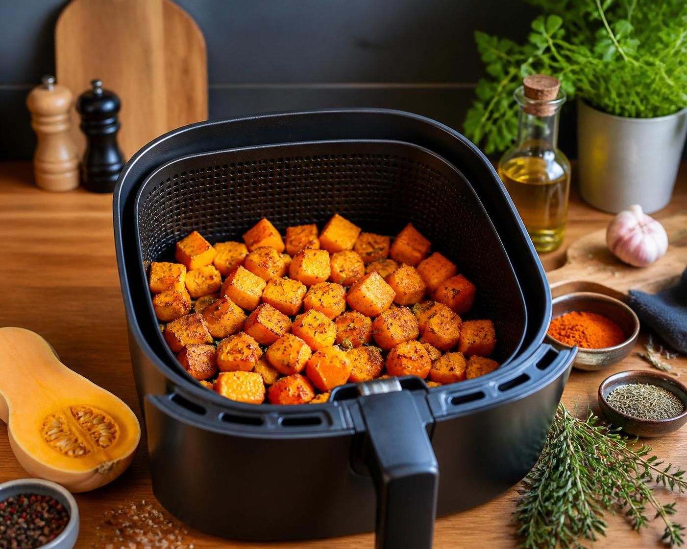 découvrez notre recette de butternut à l'air fryer pour une cuisson parfaite et un assaisonnement savoureux, facile et rapide à réaliser.