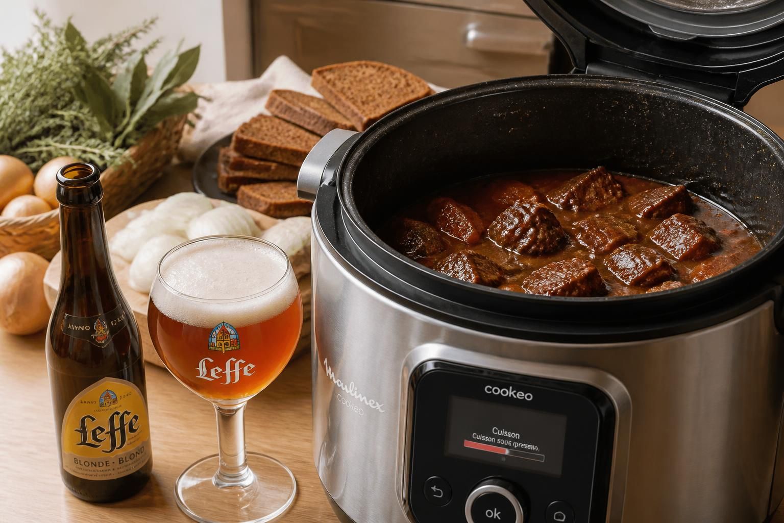 découvrez notre recette facile de carbonade flamande au cookeo, alliant bière et pain d'épices pour un plat savoureux et réconfortant.