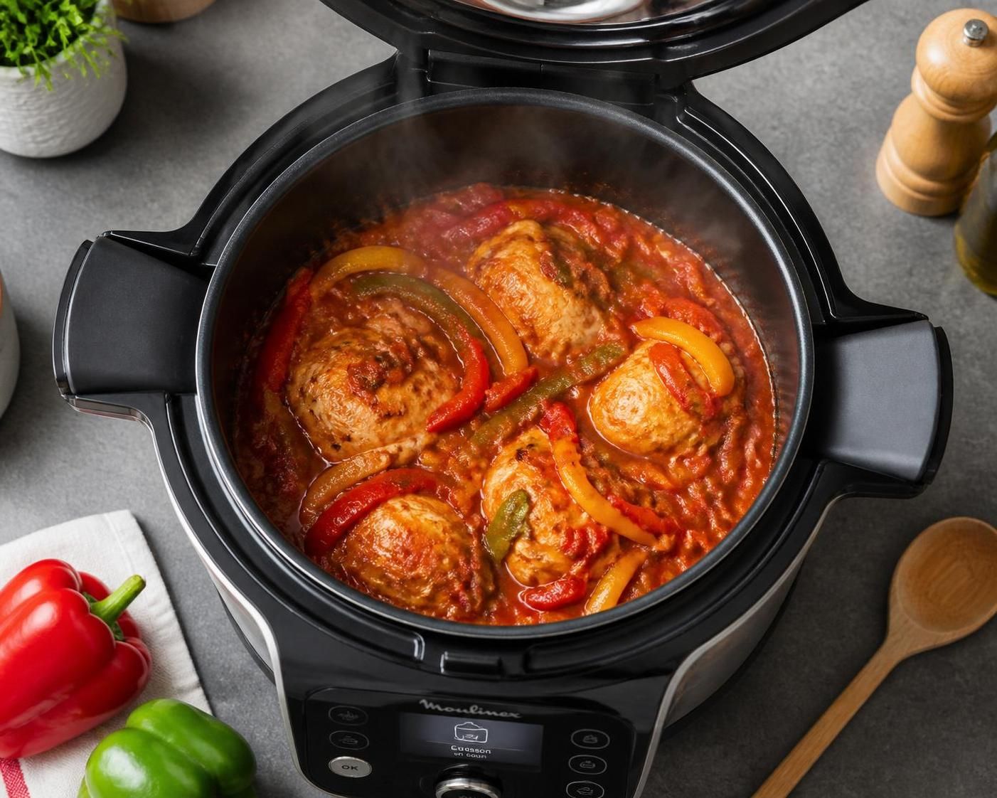découvrez notre recette facile de poulet basquaise au cookeo, un plat traditionnel du pays basque à préparer rapidement pour un repas savoureux et authentique.