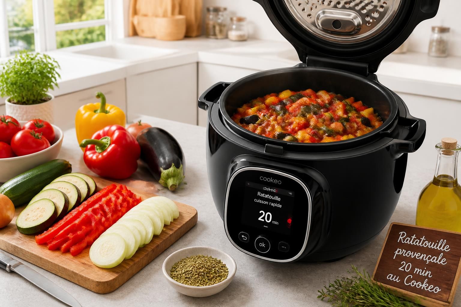 découvrez la recette de ratatouille provençale au cookeo, simple et rapide, prête en seulement 20 minutes pour un repas savoureux et authentique.