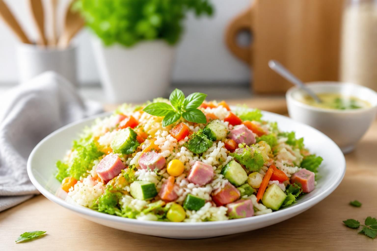 découvrez notre recette facile et rapide de salade croquante de riz au jambon, idéale pour un repas léger et savoureux en toute simplicité.
